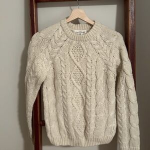 Cable Knit Crew Neck Sweater - Cream